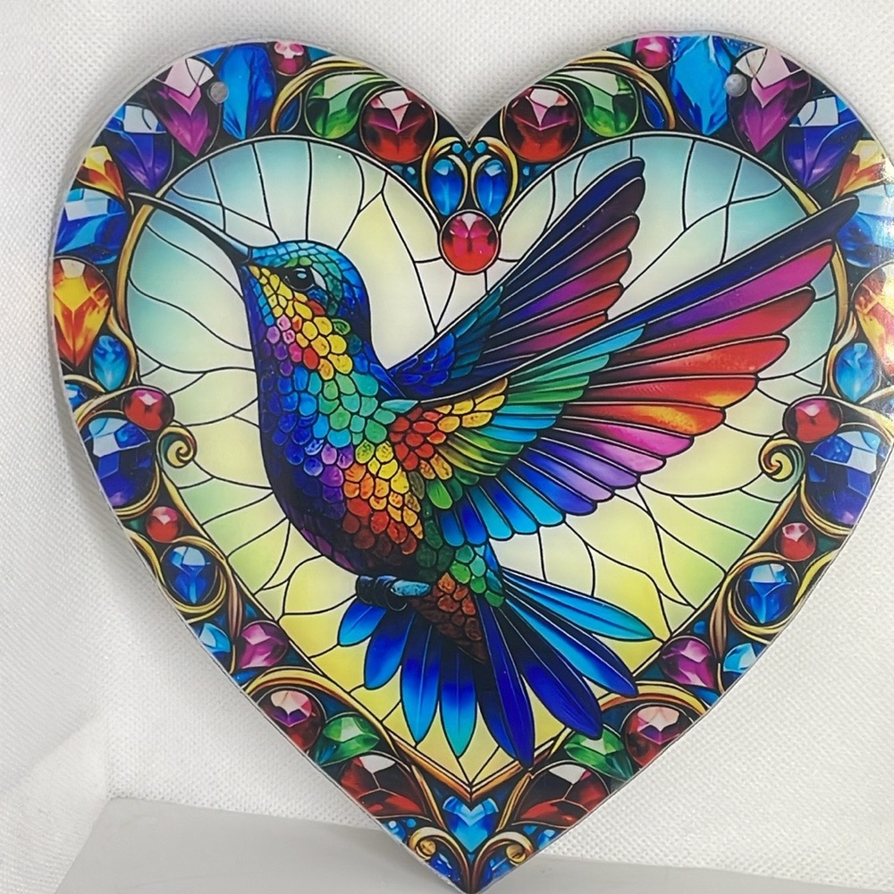 Acrylic Suncatcher Hummingbird Colourful Decorative Faux Stained Glass Memorial